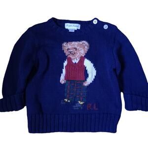 Ralph Lauren Bear Sweater 6 Month Baby Boy Girl Navy Bear in Sweater Vest, Plaid
